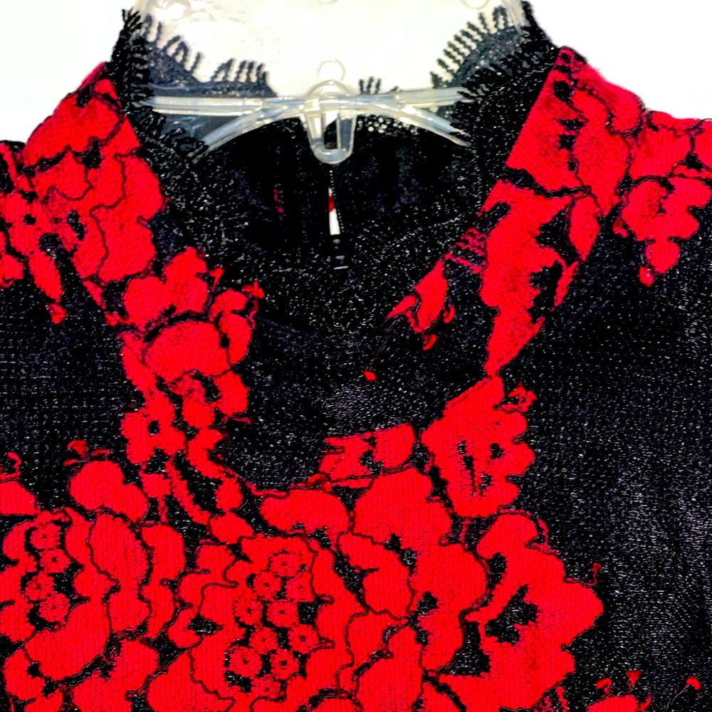 Beautiful Black and Red lace A-line,sleeveless dress.